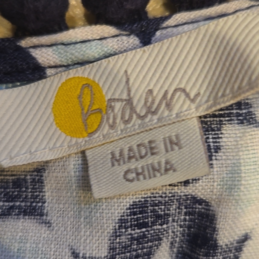 Boden Blue/White Geometric Design Print Linen Tank Blouse - Picture 2 of 10